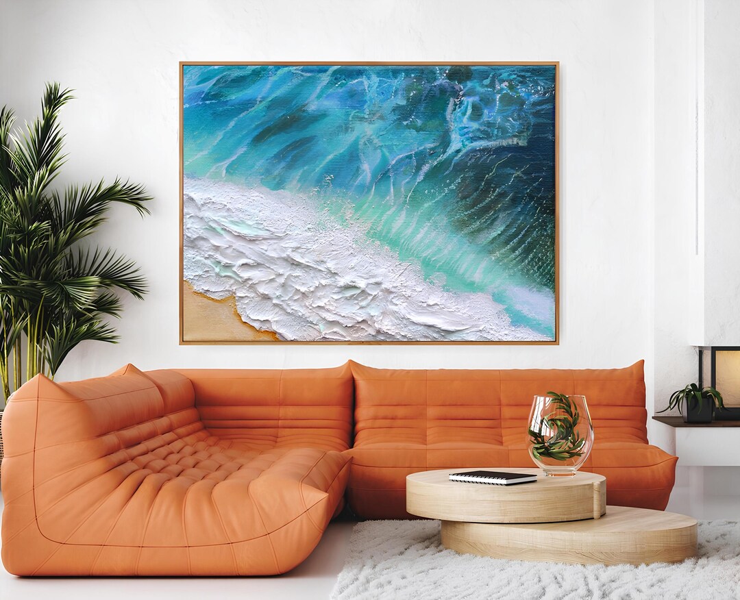 Original Ocean Wave Canvas Painting Textured Large Wall Art Abstract ...