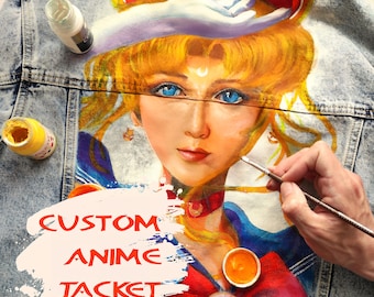 Hand Painted Anime Denim Jacket, Custom personalized  comic clothes, paint art jacket him, Order painting leather Clothing,design Anime gift