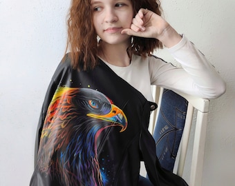 Custom Hand Painted Leather Jacket, Personalized Eagle Jacket for Women, Bird Art Clothing, Painted Biker Jacket, Personalized Gift for Her