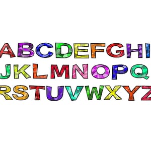 Afdrukbare kleurrijke geometrische alfabetletters Wanddecoratie Hulpmiddelen voor docenten Kleurrijke digitale download Klaslokaaldecoratie