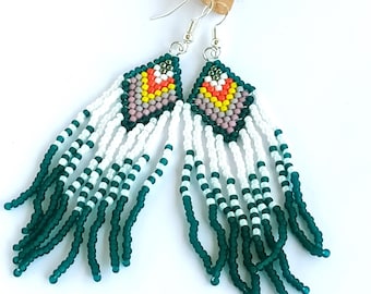Boho Beaded Fringe Earrings, Lightweight Colorfull Statement Earrings, Handmade with Good Energy