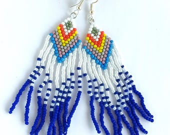 Boho Beaded Fringe Earrings, Lightweight Colorfull Statement Earrings, Handmade with Good Energy