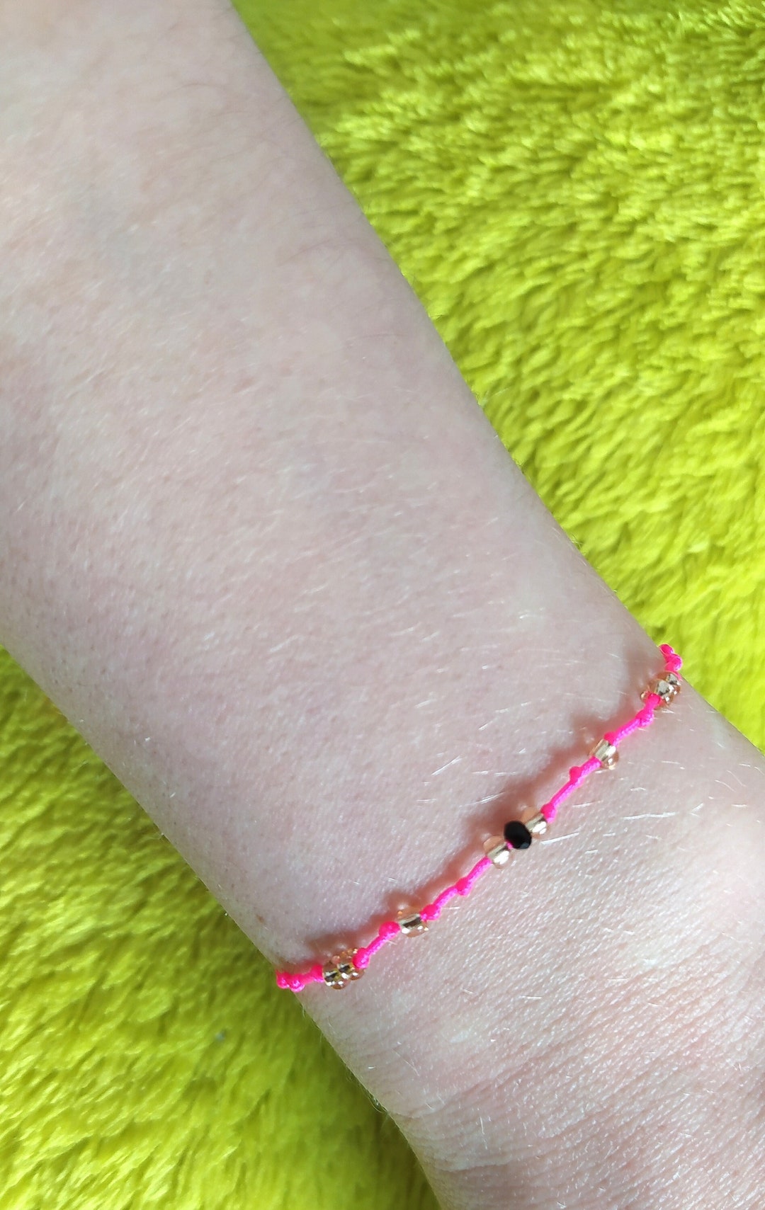 Beautiful , Delicate Bracelet, Seed Beads, Neon Pink String Bracelet Etsy UK