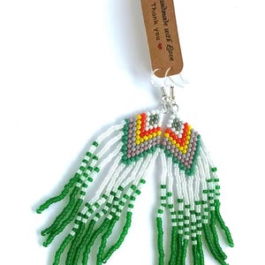 Boho Beaded Fringe Earrings, Lightweight Colorfull Statement Earrings, Handmade with Good Energy