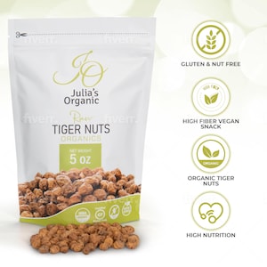 Organic Raw Tiger Nuts - Gluten-Free and Nut-Free High Fiber Vegan Snack - Healthy and Natural Superfood (5oz)
