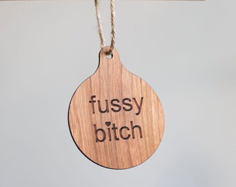 Sassy Cherry Wood Ornament, Laser Engraved, Fussy B, 2025