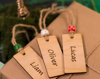 Personalized Cherry Hardwood Christmas Gift Tag, Laser-Engraved