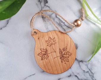 Laser Engraved Maple Leaf Cherry Wood Ornament, 2026