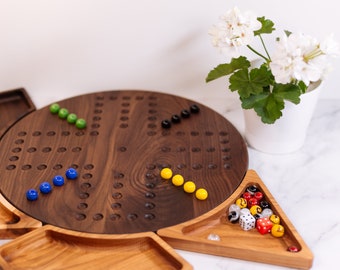 Handmade Walnut Wahoo Board Game with Ash Dice Tray