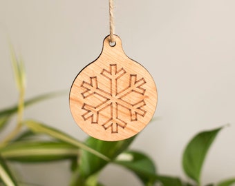 Laser Engraved Cherry Hardwood Snowflake Ornament, Made in Canada
