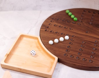 Walnut Wahoo Board Game, Maple Dice Tray, Marbles, Free Engraving