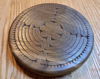 walnut hardwood finger labyrinth, 6-inch diameter, made in Quebec