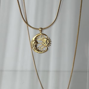 Sun and Moon Necklace: 18k Gold Plated Celestial Pendant, Boho Jewelry