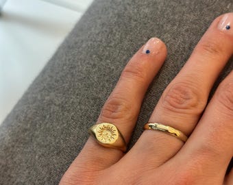 Gold Sun Signet Ring, Minimal Celestial Jewelry