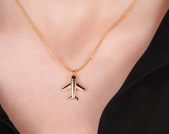 Gold Airplane Necklace: Stainless Steel Travel Gift