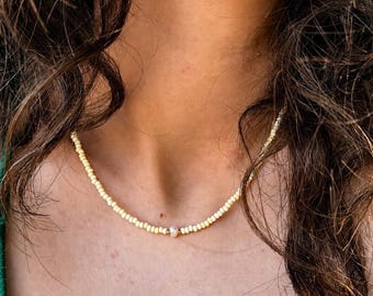 Freshwater Pearl Seed Bead Choker, Ivory Minimalist Beach Necklace