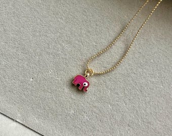 Elephant Necklace Gold | Pink Elephant Pendant | Cute Minimal Evil Eye Gift