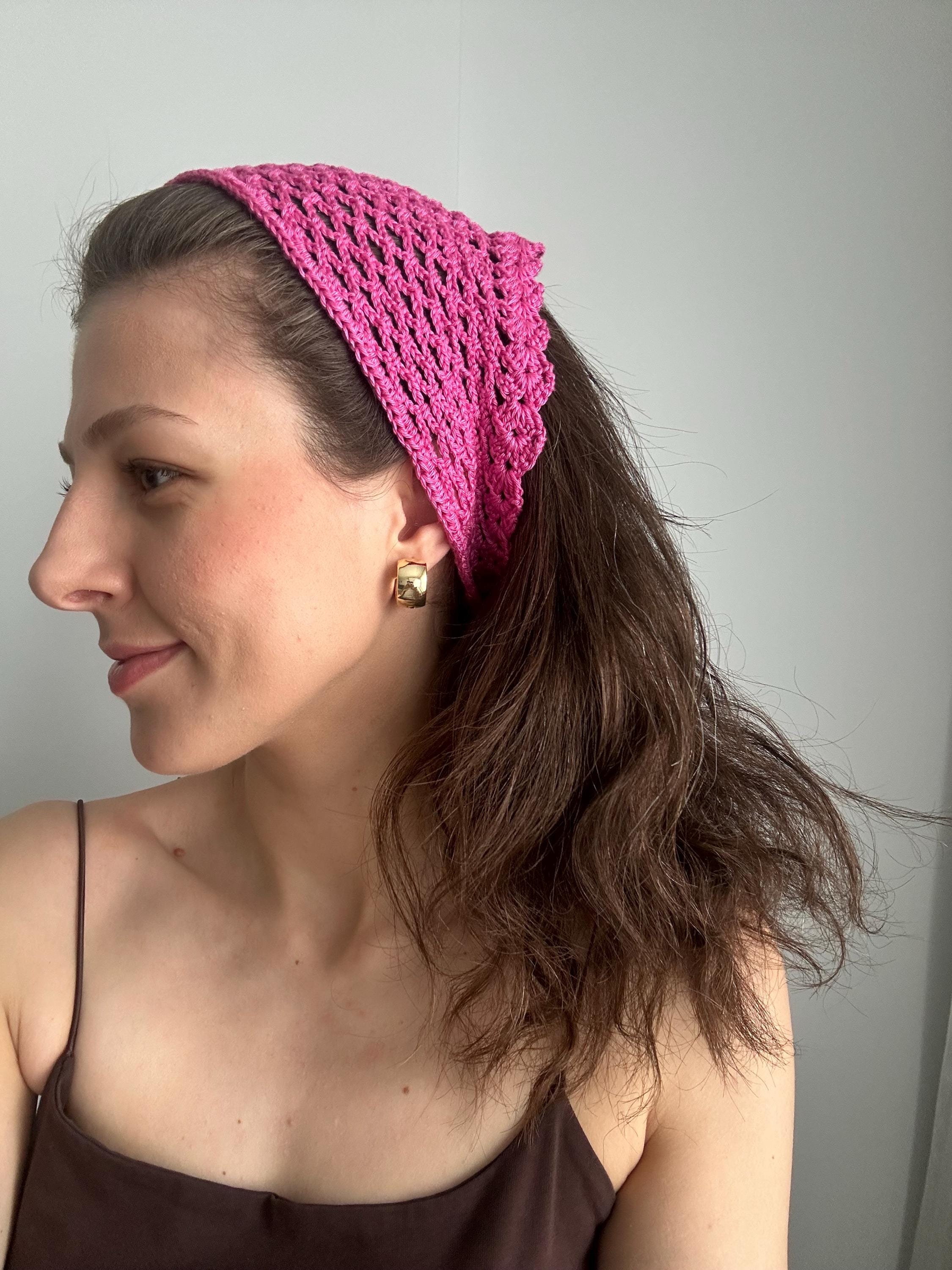 HAND CRAFTED Bandana Scarf Kerchief Crochet Pink Pink Crochet Bandana - Etsy main image 2