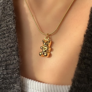 Gold Plated Teddy Bear Necklace: Stainless Steel Pendant