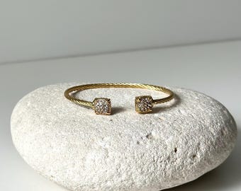 18k Gold Plated Zircon Bracelet: Unisex Stainless Steel Gipsy Jewelry