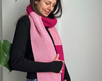 Handmade Pink Wool Knit Scarf: Extra Long Winter Shawl
