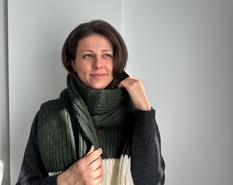 Nordic Knit Scarf: Extra Long Two-Tone Wool Scarf