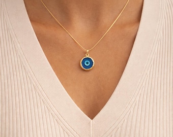 FANCIME Collana Y Con Occhio Turco Nazar E Infinito - Argento 925 Placcato Oro - Lunghezza Regolabile 40+5 Cm - 5