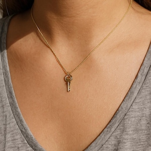 Dainty Gold Key Necklace: Minimalist Stainless Steel Pendant