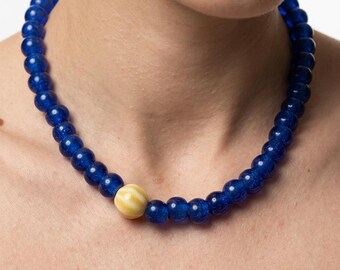 Blue Beaded Saturn Necklace, Chunky Cosmic Statement Jewelry, Planet Inspired Pendant