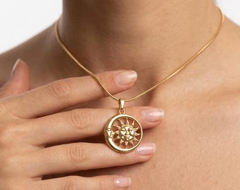 Ketting hemelse zon en maan: mystieke bedel, cadeau voor haar