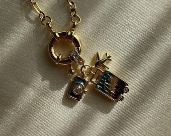 World Traveler Necklace: 18k Gold Plated Airplane & Globe Charm