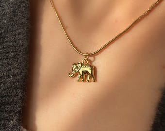 Gold Elephant Pendant Necklace, Symbol of Luck