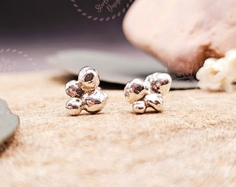 Sterling silver pebble grain style cluster stud earrings