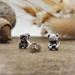 Recycled Sterling Silver Teddy Bear Stud Earrings | Handmade Double-Sided Bear Earrings