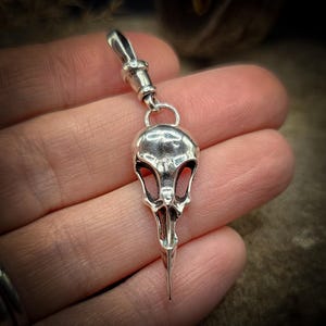 Handmade Sterling Silver Raven Bird Skull Pendant Charm with Clasp | Solid Recycled Silver Gothic Jewellery