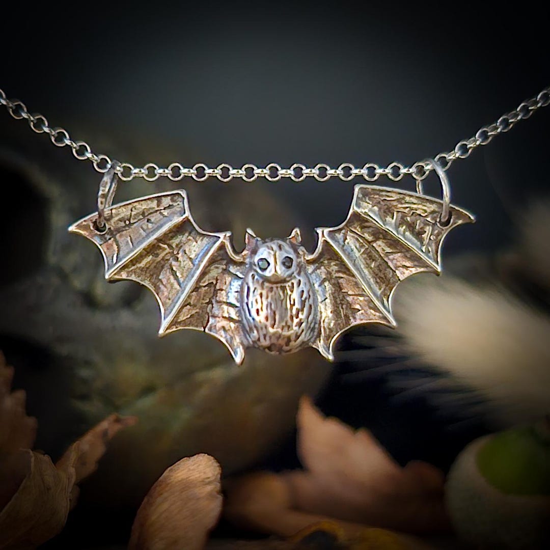 Sterling Silver Bat Pendant | Gothic Handmade Necklace With Black ...