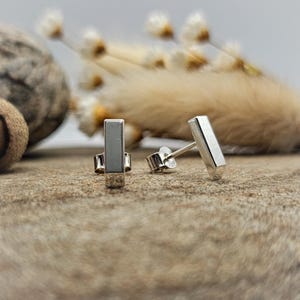 Handmade Oblong Drop Stud Earrings in Sterling Silver with a high Polished Finish
