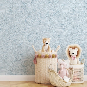 Blue Wave Peel and Stick Wallpaper: Coastal Nursery Wall Mural