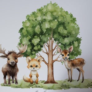 forest animals wall decals, woodland nursery wall stickers, kids room wall decals, nursery wall stickers, forest animals decal