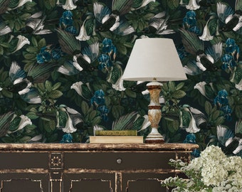 dark wallpaper botanical wallpaper peel and stick vintage wallpaper art deco wallpaper custom wallpaper