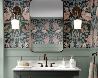 Papel pintado autoadhesivo William Morris, papel pintado floral vintage, papel pintado con un toque melancólico para la sala de estar.