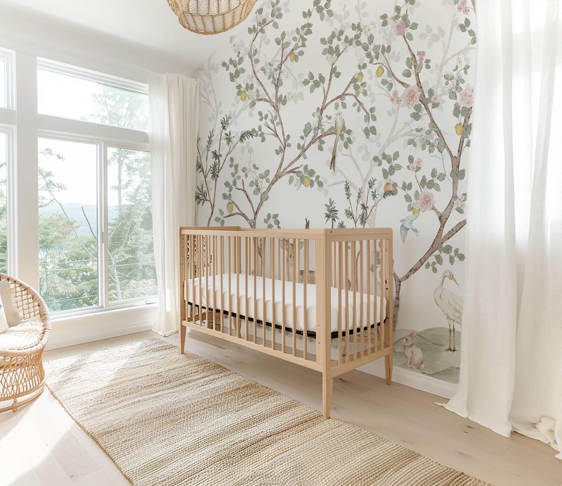 Chinoiserie Nursery Wallpaper Mural: Custom Size, Kids Room Mural, Peel ...