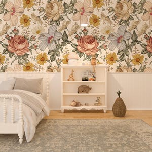 Papier peint à fleurs sauvages, papier peint floral pour chambre de bébé, papier peint pour chambre d'enfant
