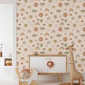 Safari Wallpaper | neutral  gender wallpaper, Peel and Stick Jungle Decor | Neutral Nursery Wall Art | Roll Format