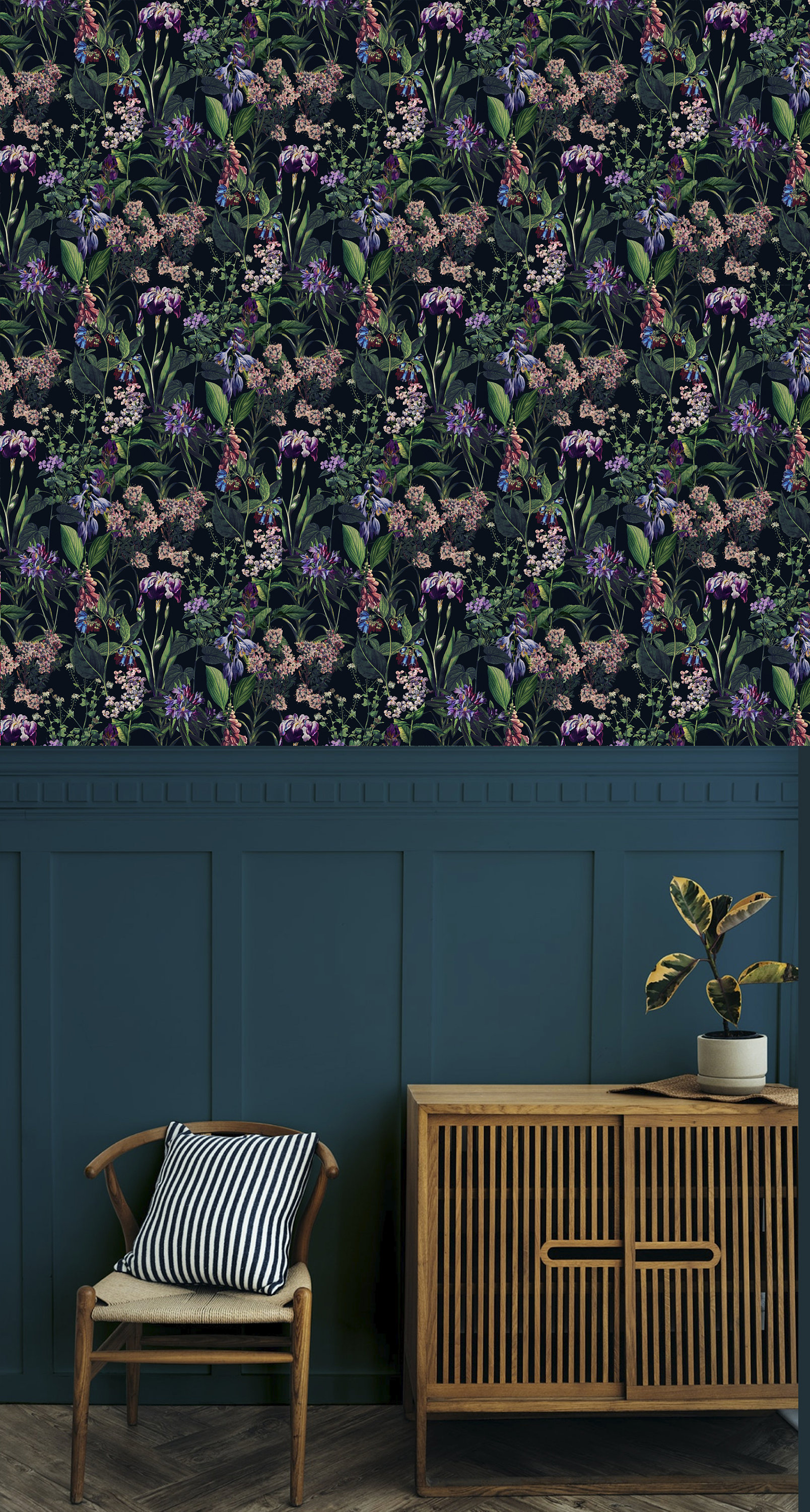 Dark Floral Peel and Stick Wallpaper: Vintage Botanical Wall Mural - Etsy