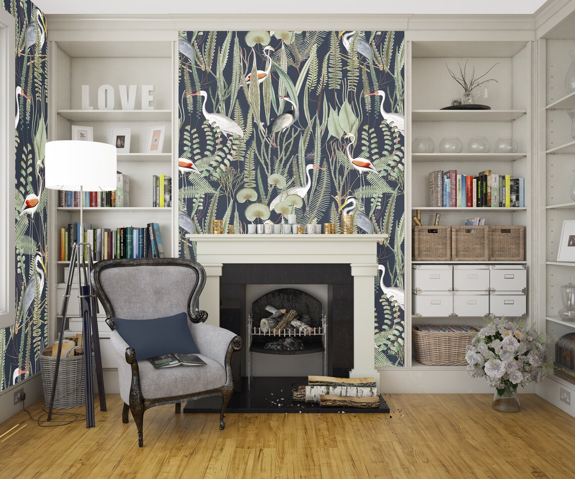 Blue Heron Wallpaper Bird Wallpaper Removable Vintage - Etsy