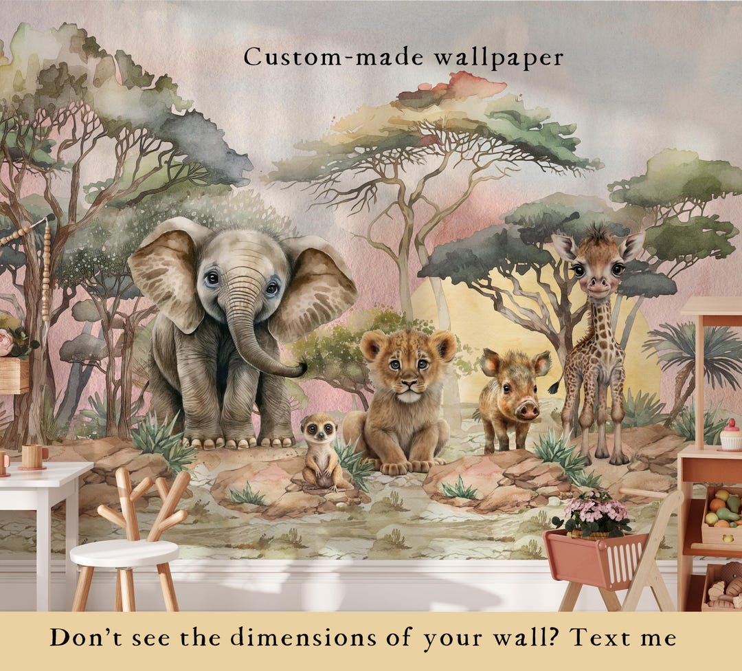Custom Safari Wallpaper Mural: Peel and Stick Jungle Nursery Decor - Etsy