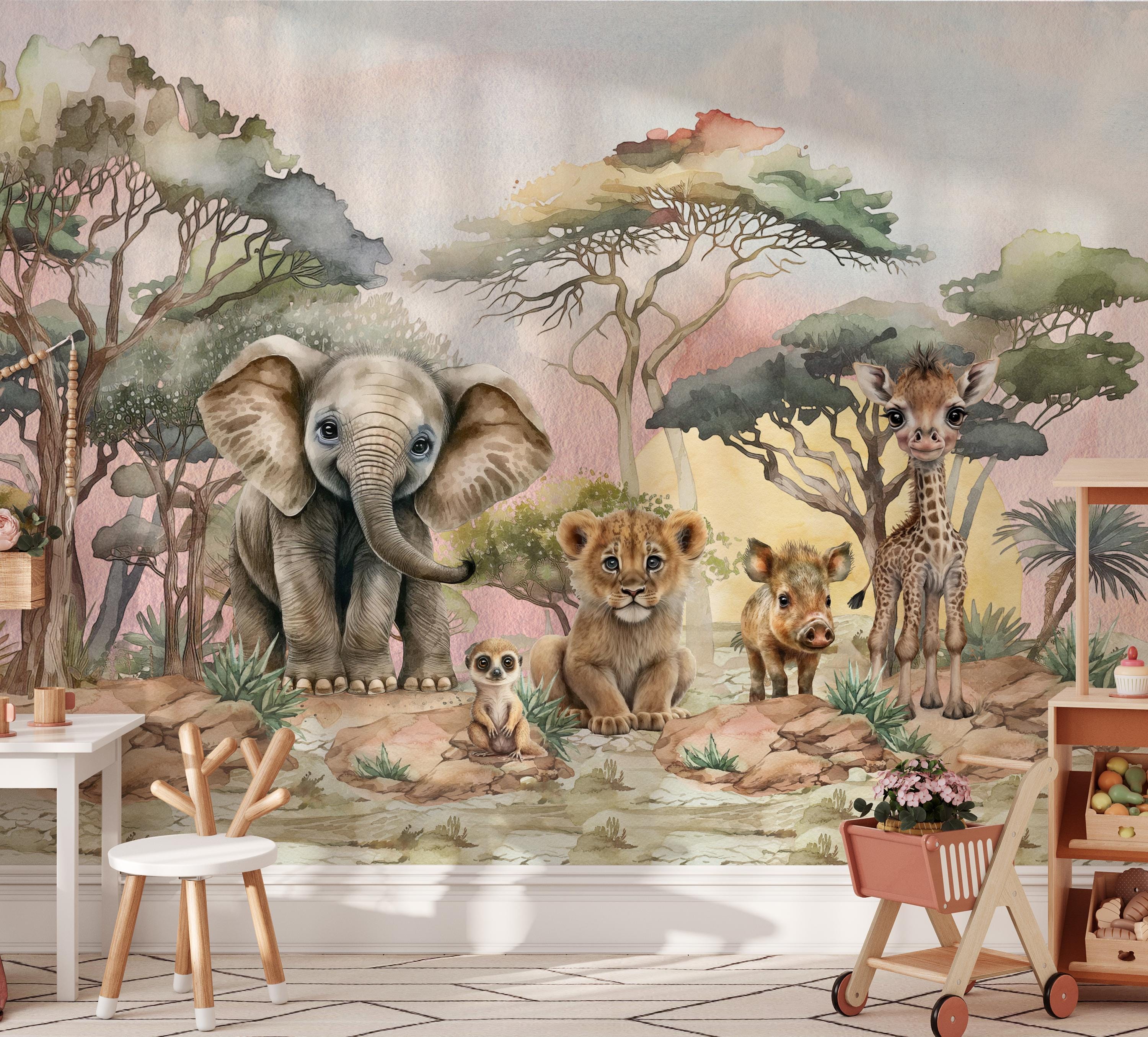Custom Safari Wallpaper Mural: Peel and Stick Jungle Nursery Decor - Etsy