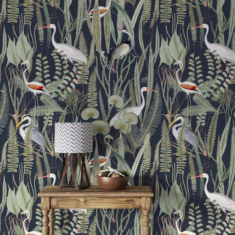 Blue Heron Wallpaper Bird Wallpaper Removable Vintage - Etsy
