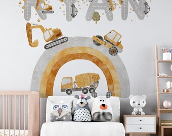 Personalized Construction Cars Wall Decal: Nursery Transport Stickers